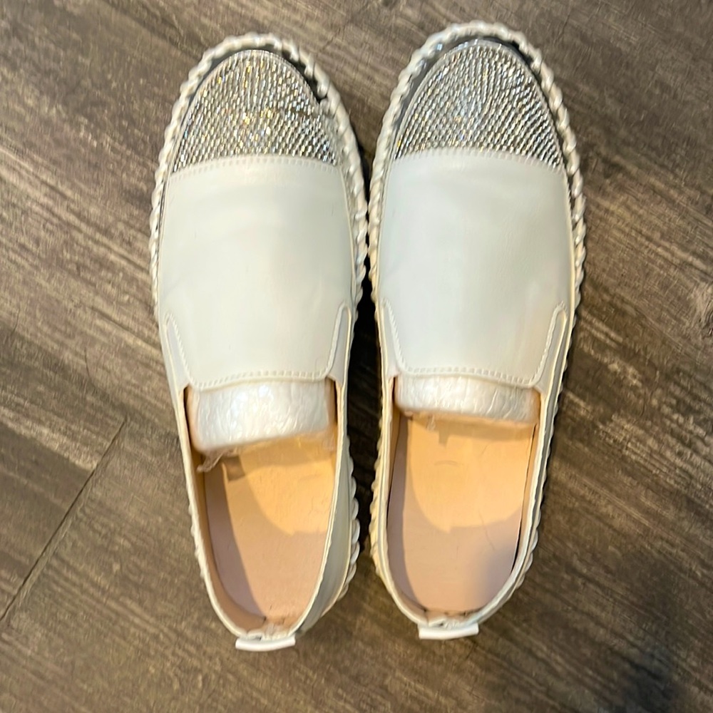 White and Rhinestones Slip on Sneakers Size 7 (38)